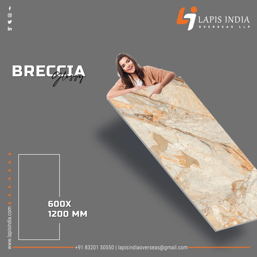 Breccia Glossy 600 x 1200mm Tiles ,  Lapis India Overseas LLP 