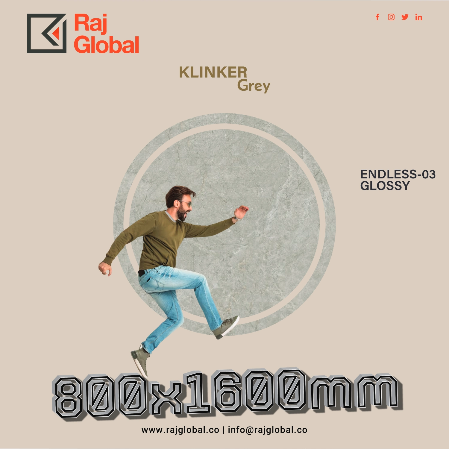 Klinker Grey 800x1600mm Tiles - 
                                      RAJ GLOBAL
                                     