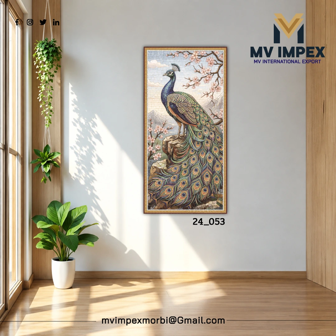Decorative tiles peacock wall poster